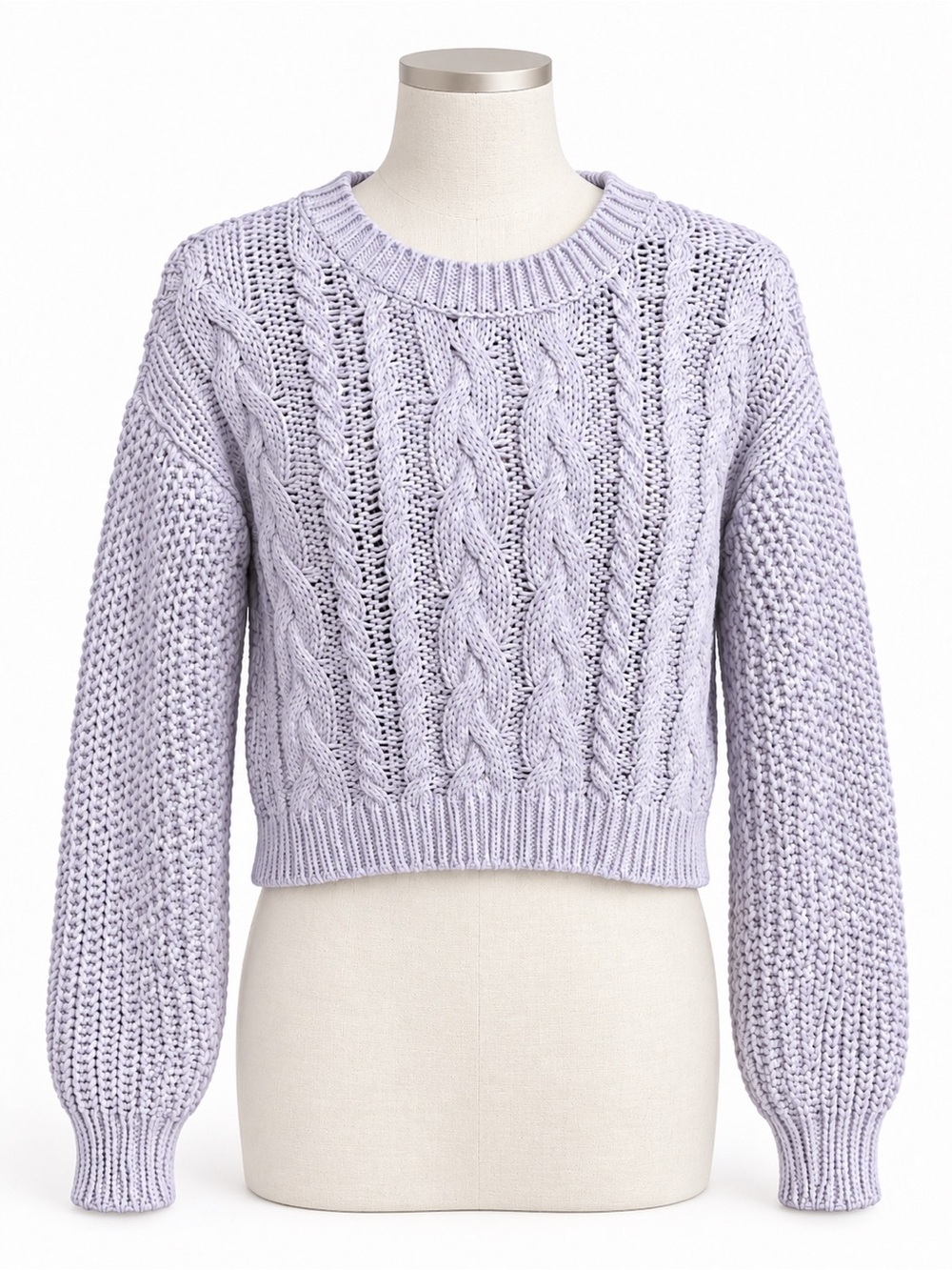 Garage Chunky Cable Knit Cropped Sweater Smoky Lavender Women’s S